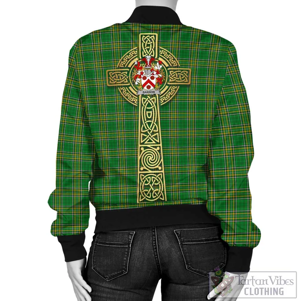 Bannon Irish Clan Tartan Bomber Jacket with Coat of Arms Celtic Tree of Life Style