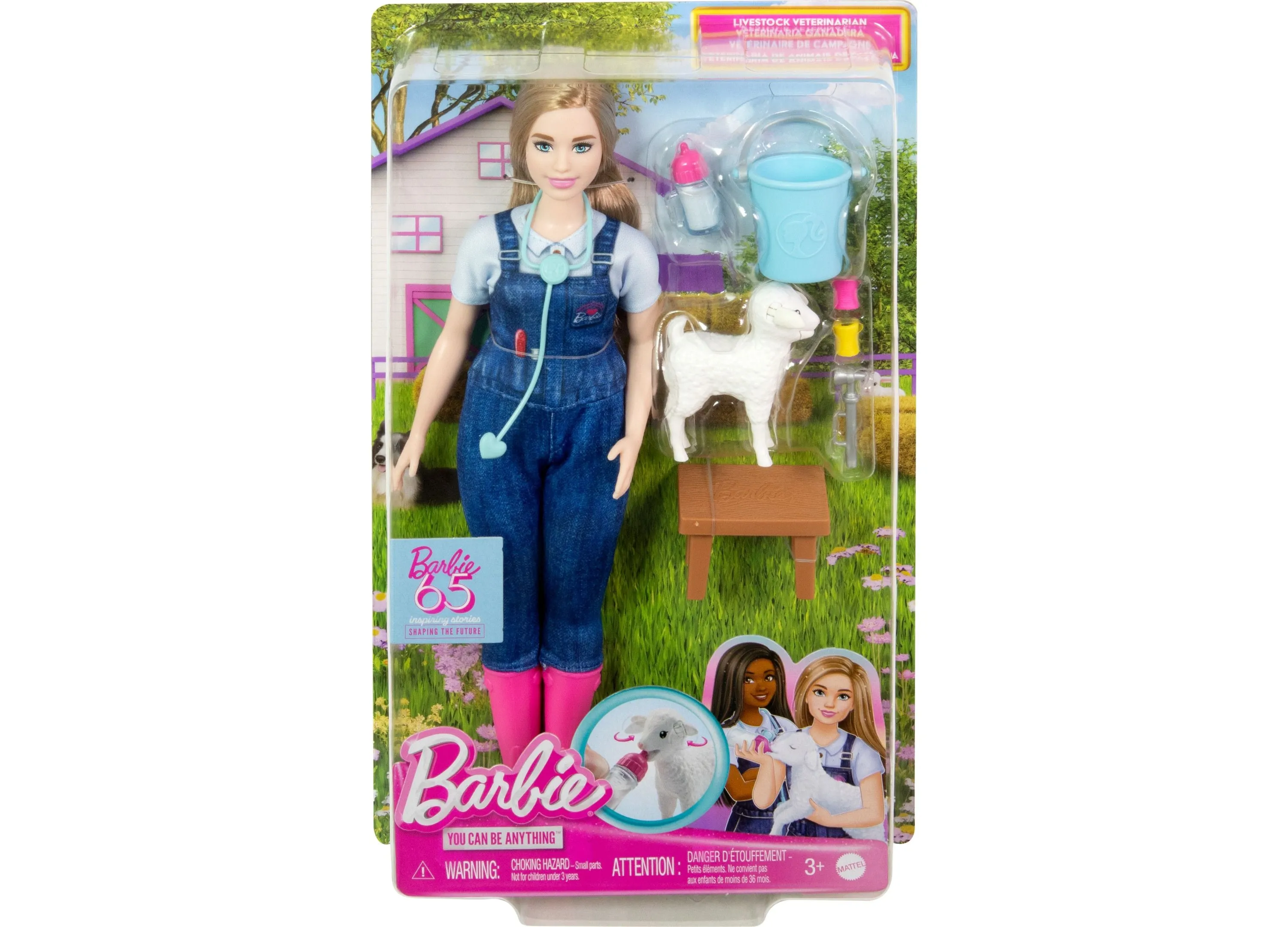 Barbie 65th Anniversary Careers Farm Vet Doll and 10 Accessories Including Lamb with Moving Ears