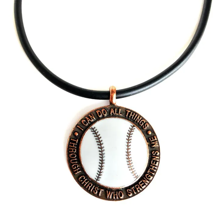 Baseball Necklace Phil 4:13 Copper