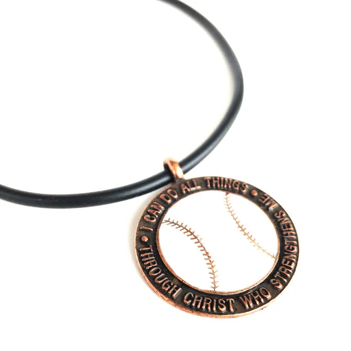 Baseball Necklace Phil 4:13 Copper