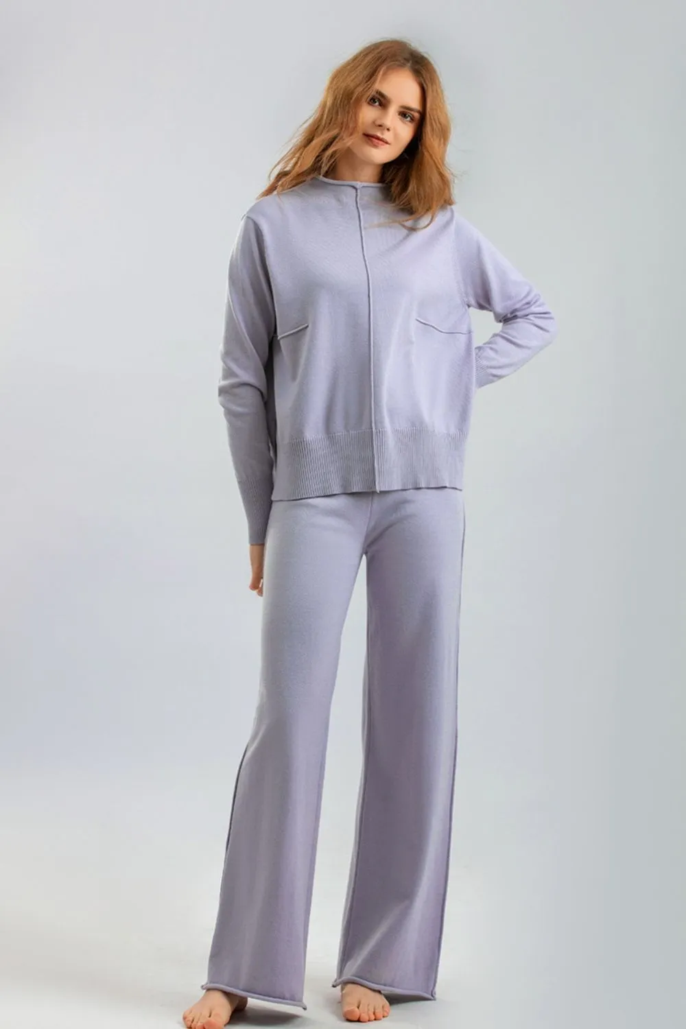 Basic Bae Mock Neck Long Sleeve Top and Pants Sweater Set