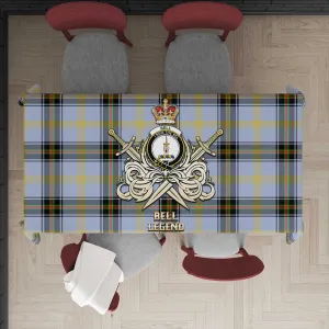 Bell Tartan Tablecloth with Clan Crest and the Golden Sword of Courageous Legacy