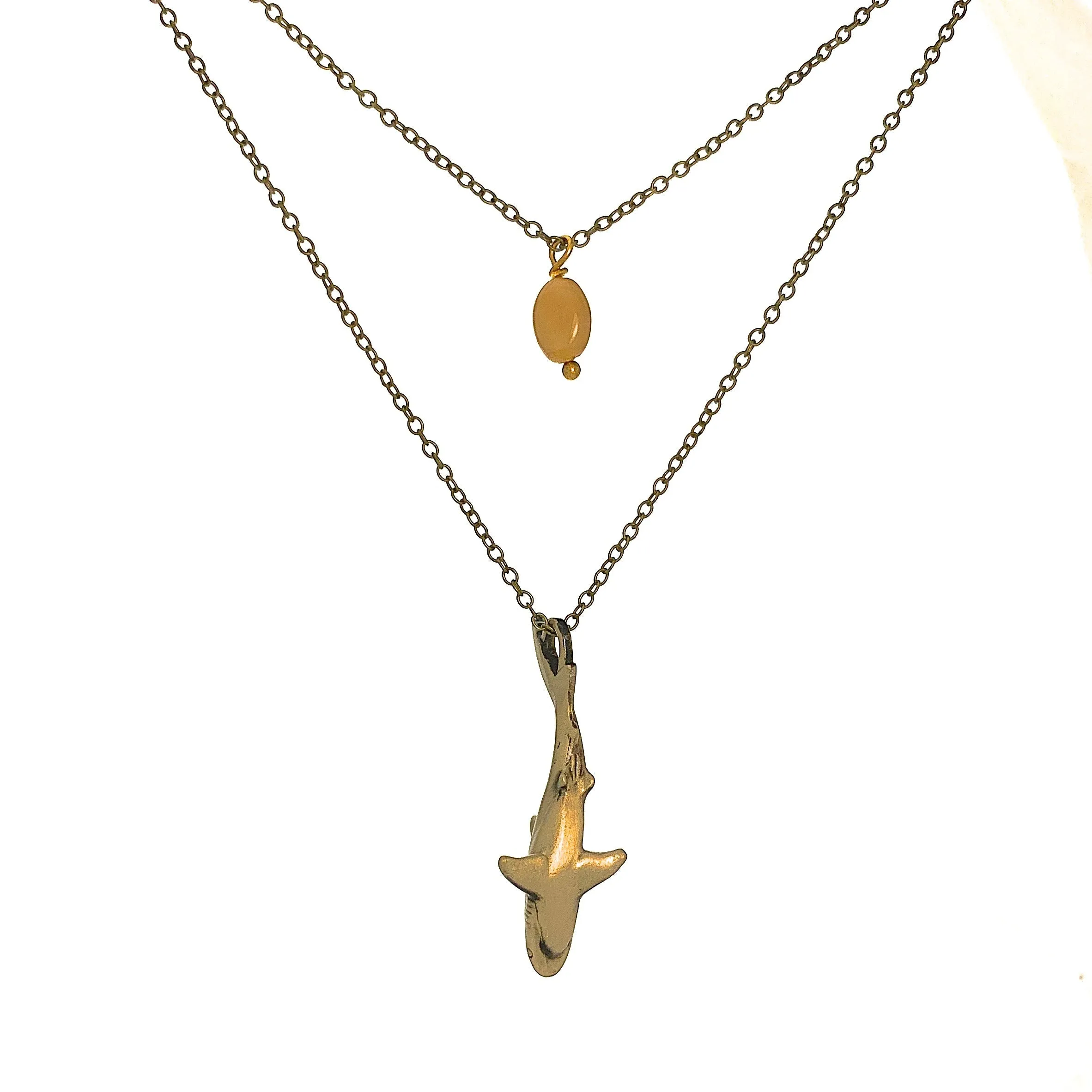 Boho Shark Necklace for Women- Bronze Beachy Boho Necklace, Layered Necklace for Women, Reef Shark Necklace, Bronze SharkPendant, Brown Shark Necklace