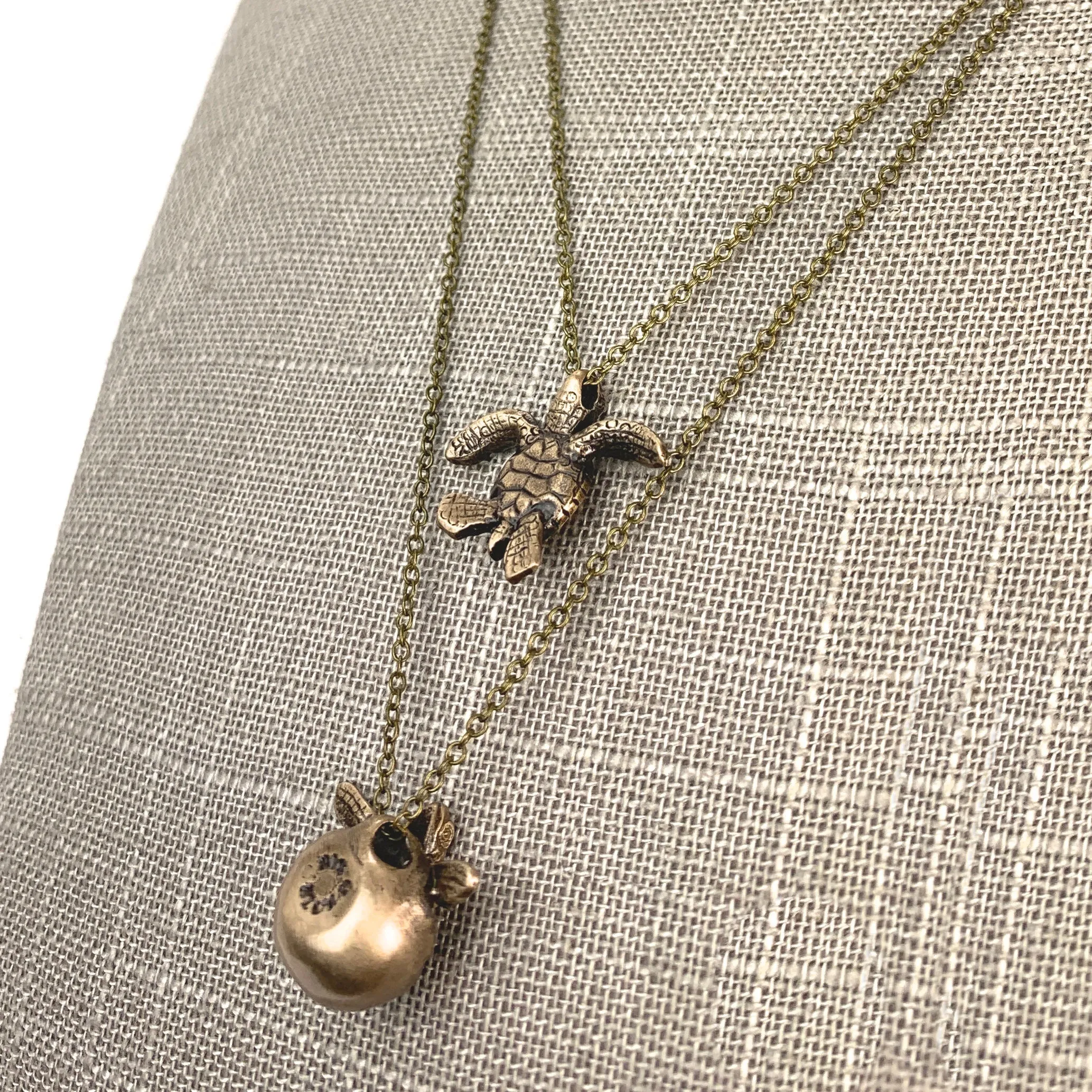 Boho Turtle Necklace for Women- Bronze Beachy Boho Necklace, Layered Necklaces for Women, Sea Turtle Necklace, Turtle Gifts, Brown Turtle Necklace