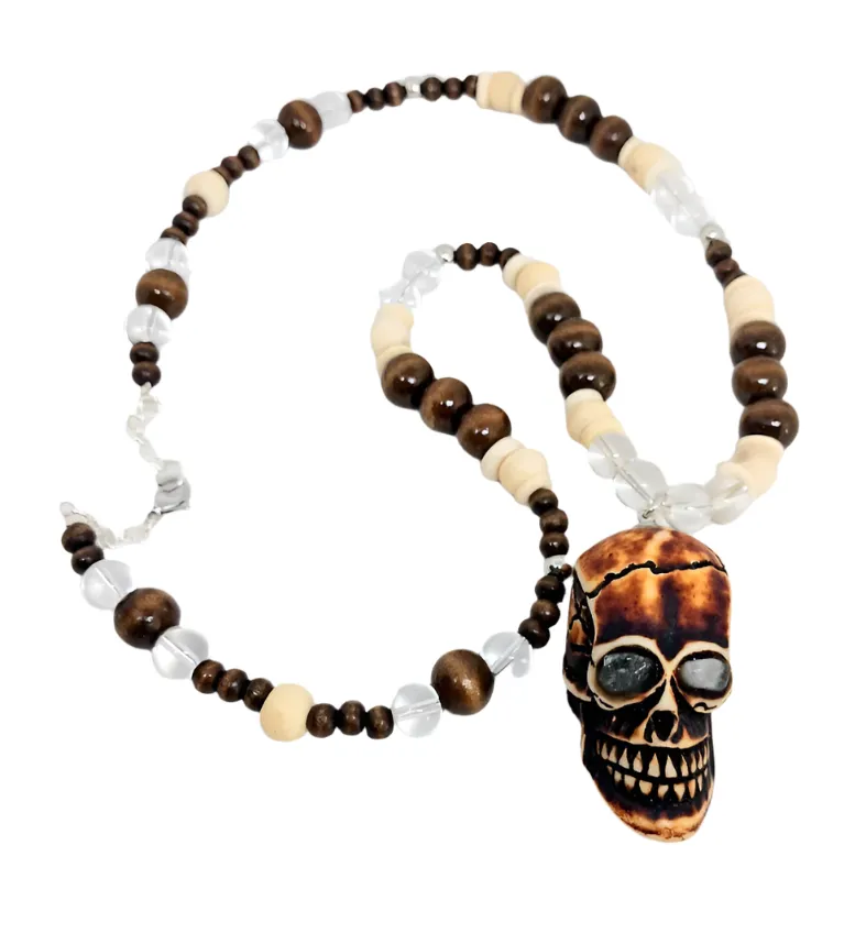 Bone and Quartz Crystal Skull Pendant Necklace