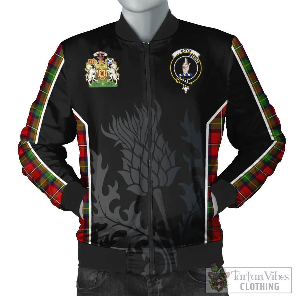 Boyd Tartan Bomber Jacket with Family Crest and Scottish Thistle Vibes Sport Style