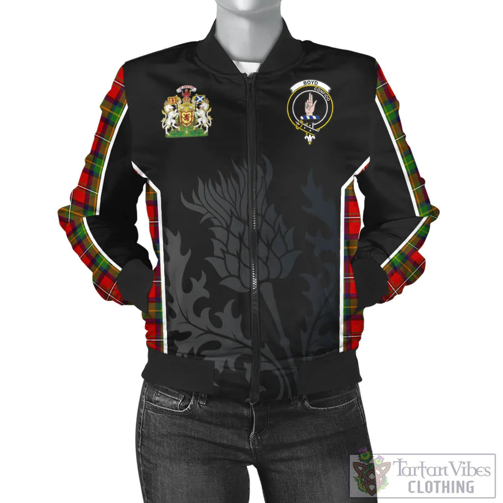 Boyd Tartan Bomber Jacket with Family Crest and Scottish Thistle Vibes Sport Style