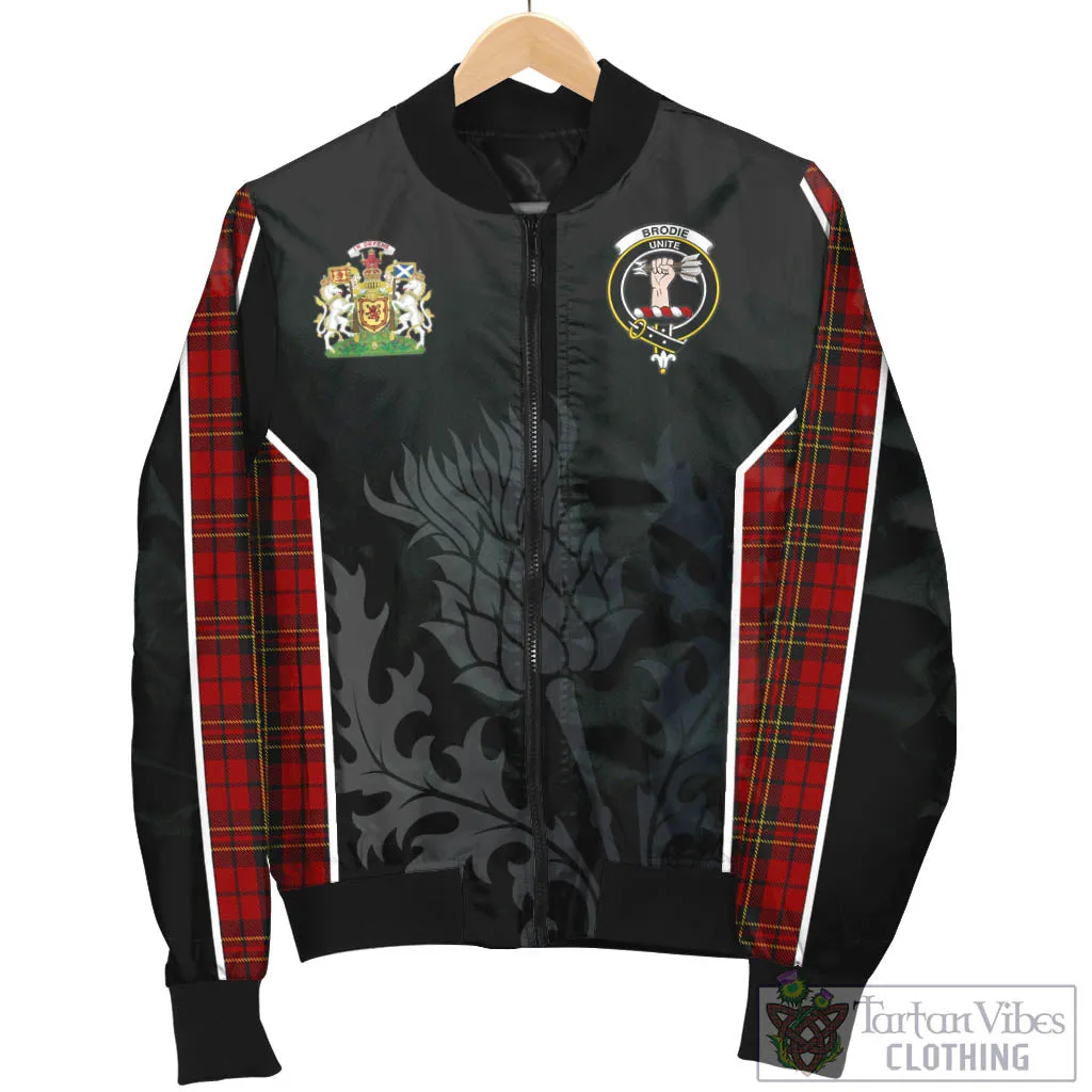 Brodie Tartan Bomber Jacket with Family Crest and Scottish Thistle Vibes Sport Style