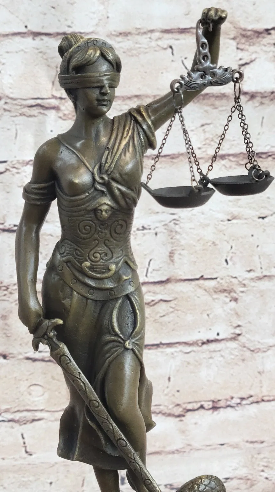 BRONZE BLIND JUSTICE LAW MARBLE STATUE LADY SCALE Sculpture Nouveau Art Figurine