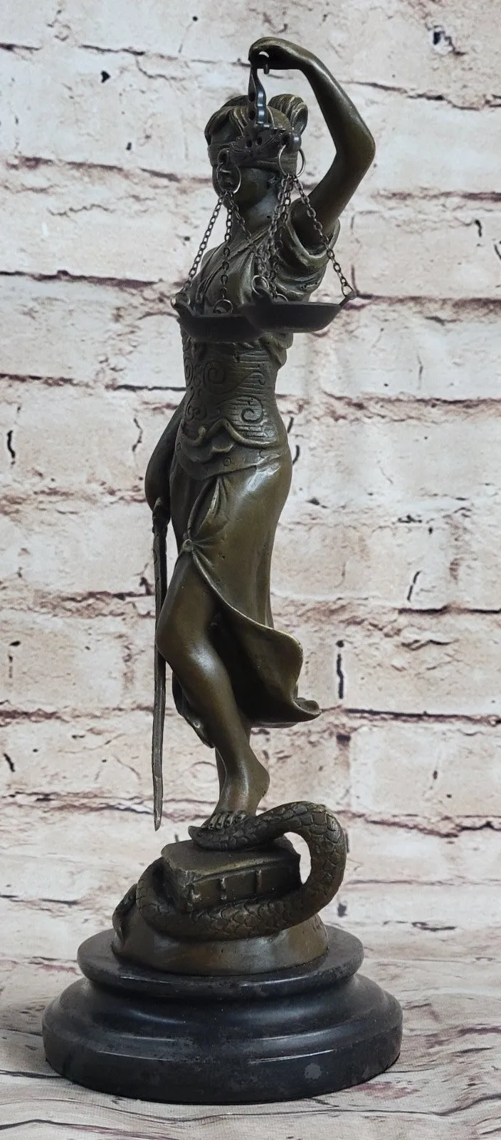 BRONZE BLIND JUSTICE LAW MARBLE STATUE LADY SCALE Sculpture Nouveau Art Figurine