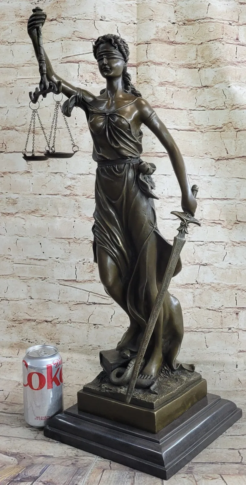 Bronze Sculpture Statue Blind Lady Justice Scales Law Lawyer Attorney Office NR