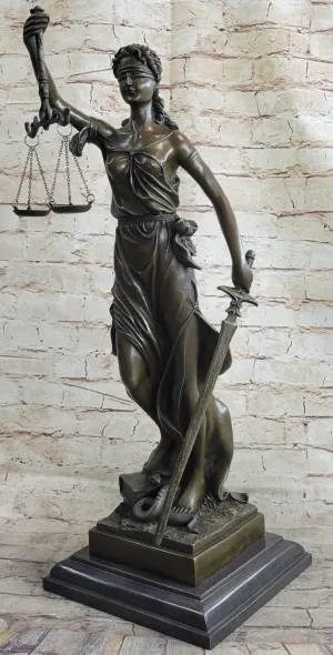 Bronze Sculpture Statue Blind Lady Justice Scales Law Lawyer Attorney Office NR