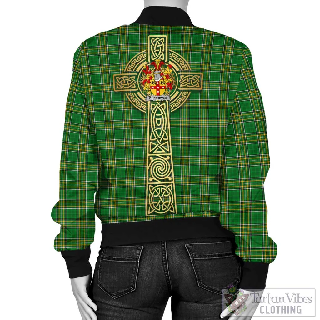 Burrowes Irish Clan Tartan Bomber Jacket with Coat of Arms Celtic Tree of Life Style