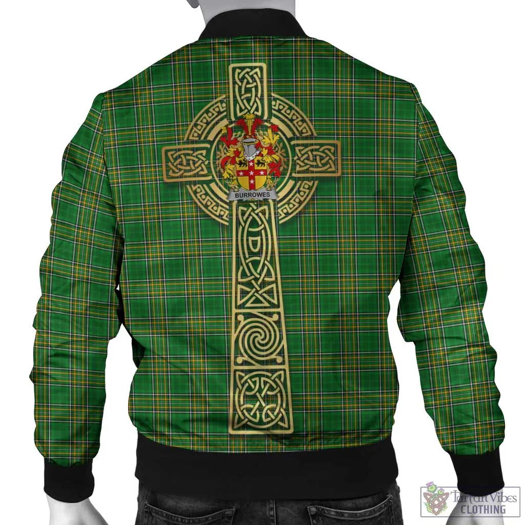 Burrowes Irish Clan Tartan Bomber Jacket with Coat of Arms Celtic Tree of Life Style