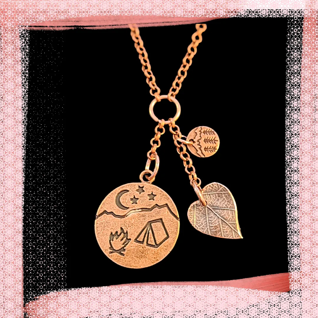 Camping Copper Charm Keeper Necklace, 18-24 inch