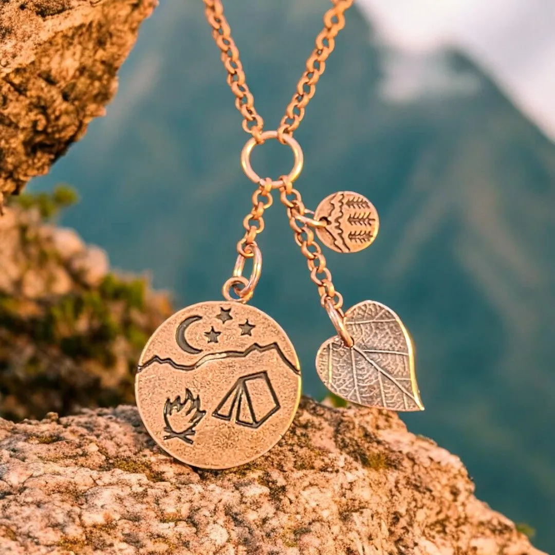 Camping Copper Charm Keeper Necklace, 18-24 inch