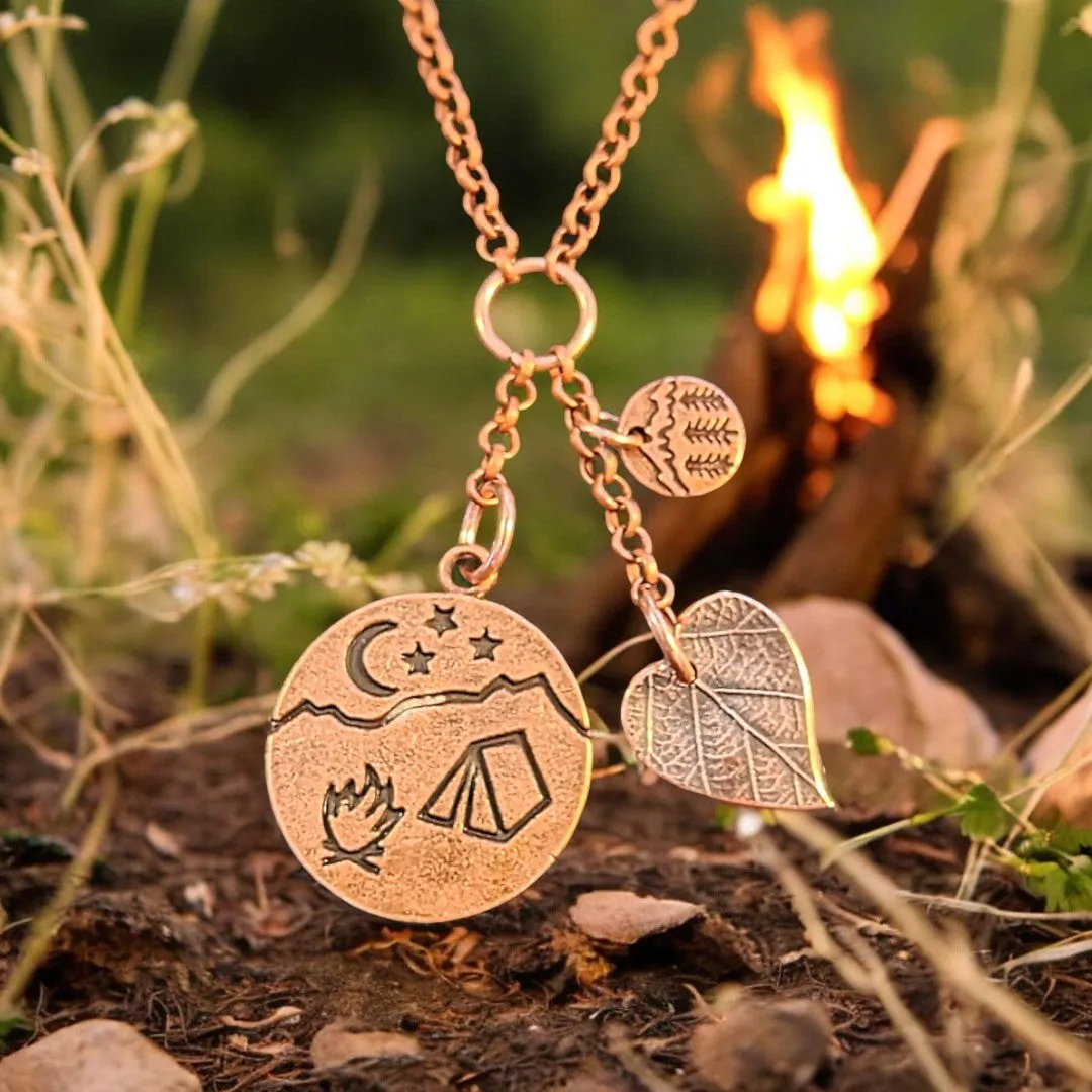 Camping Copper Charm Keeper Necklace, 18-24 inch