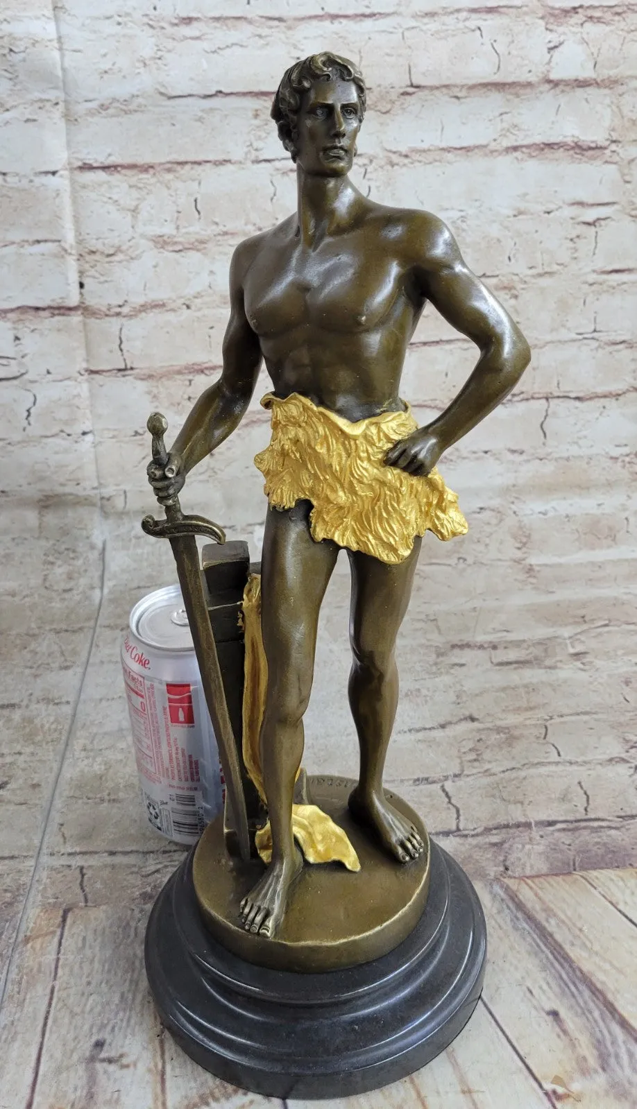 Decor Nude Male Warrior Bronze Sculpture Home Office Decoration Statue Figure