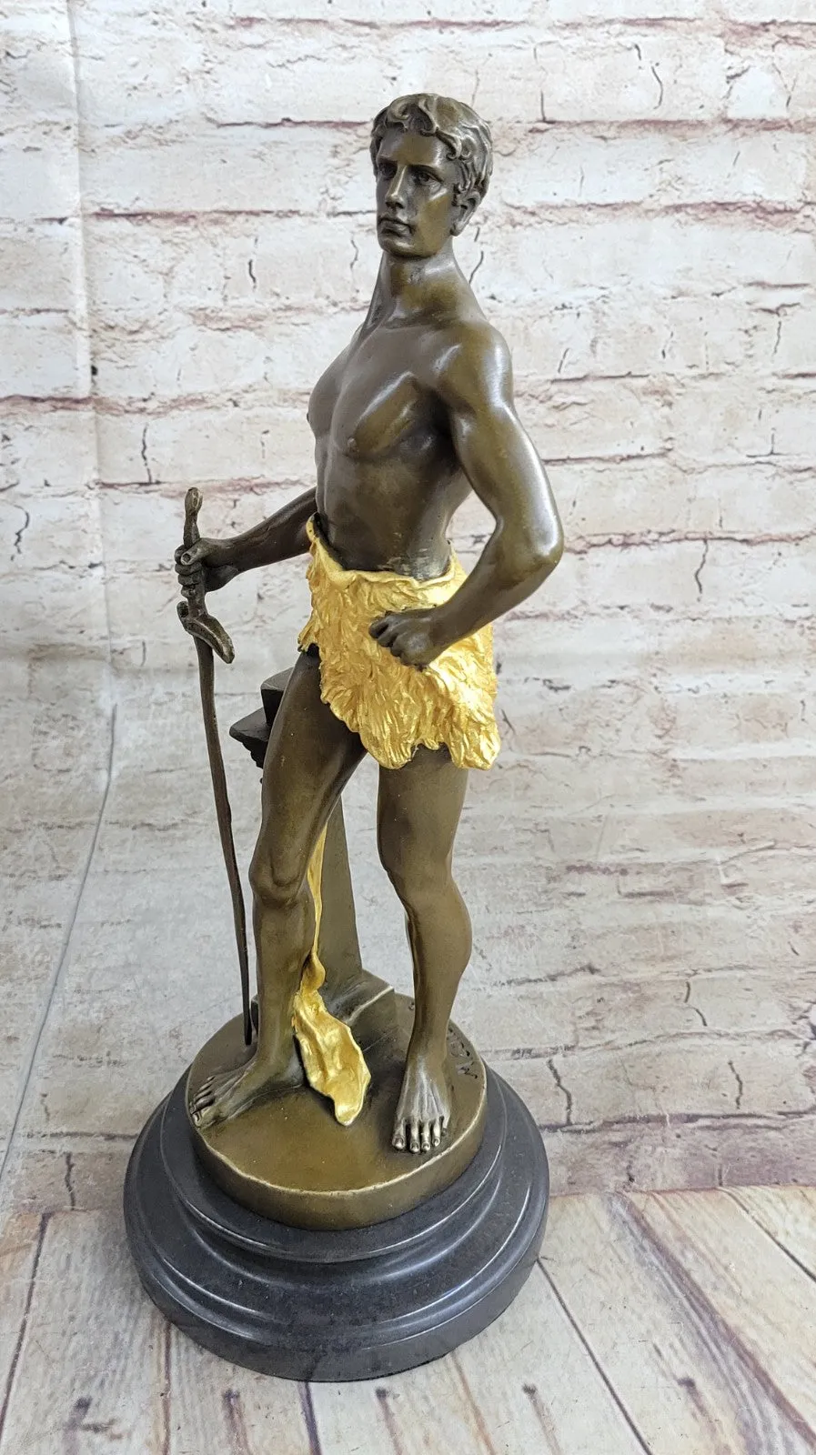 Decor Nude Male Warrior Bronze Sculpture Home Office Decoration Statue Figure