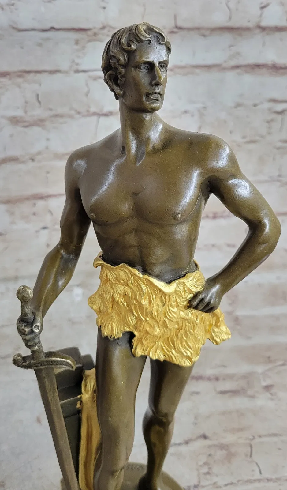 Decor Nude Male Warrior Bronze Sculpture Home Office Decoration Statue Figure