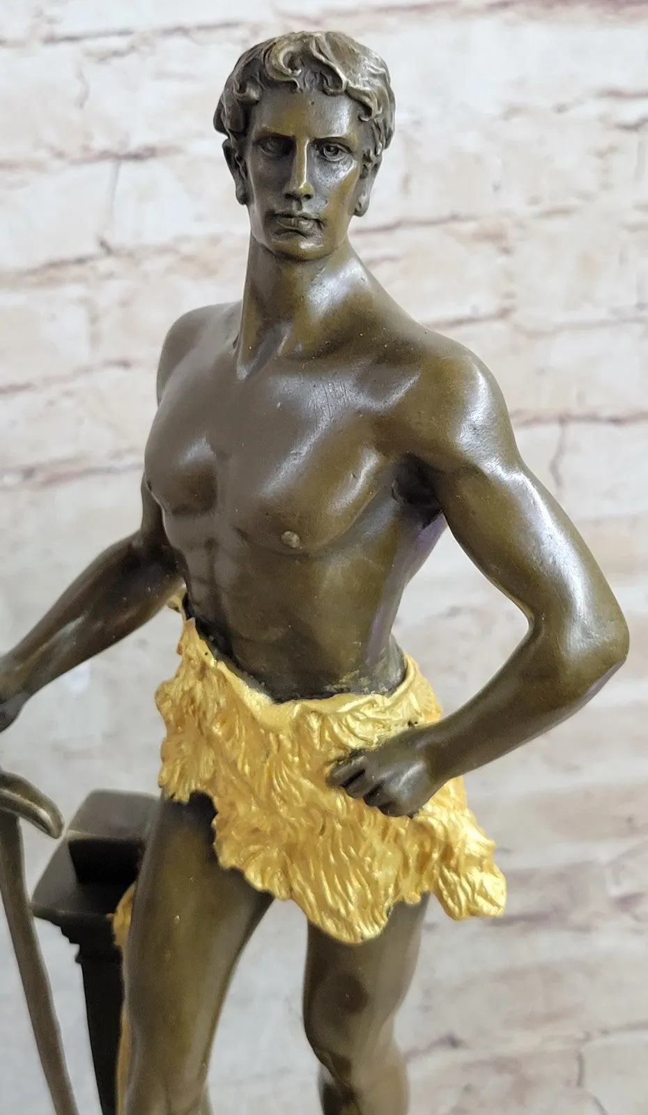 Decor Nude Male Warrior Bronze Sculpture Home Office Decoration Statue Figure