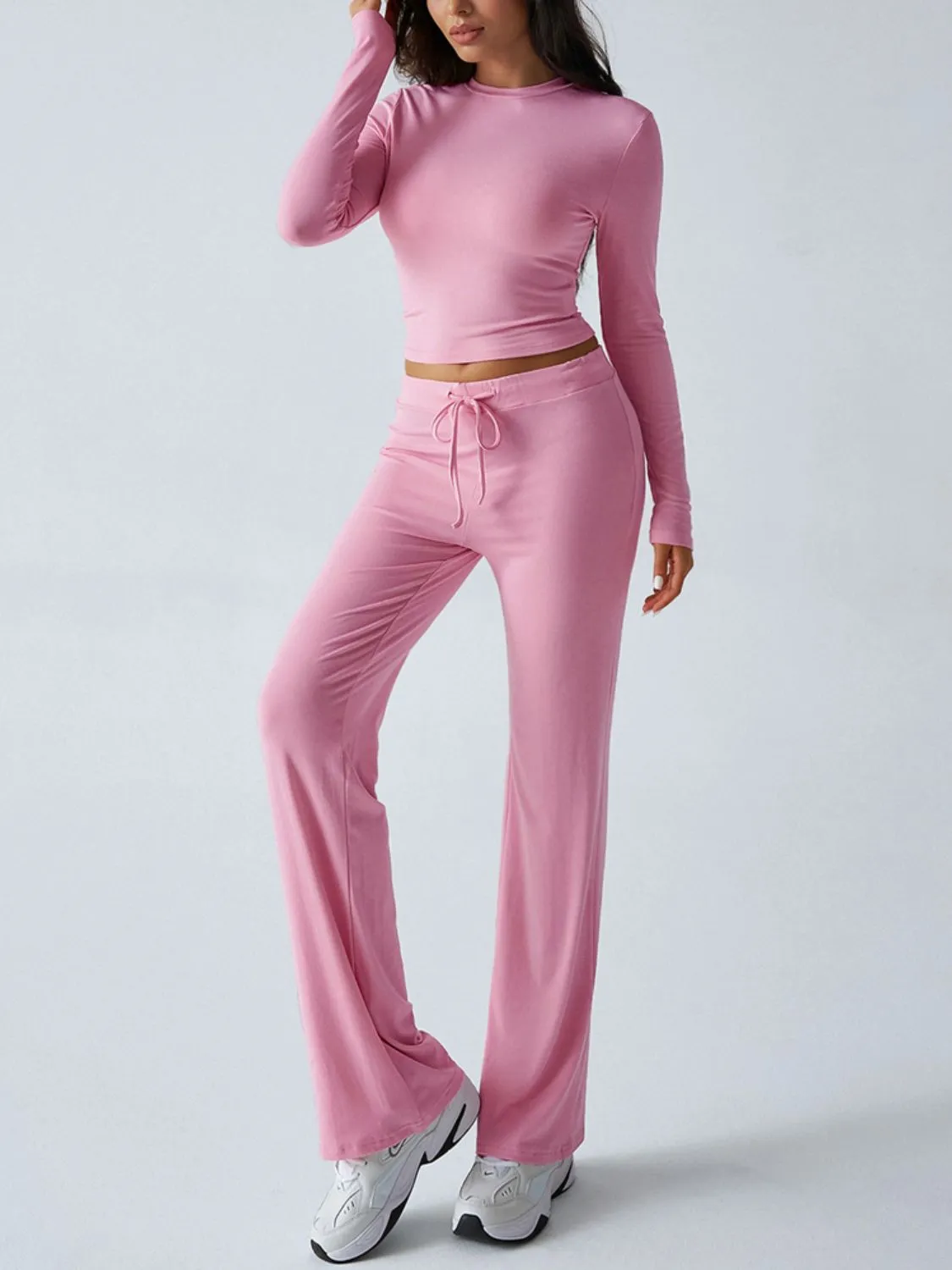 Devine Round Neck Long Sleeve Top and Drawstring Pants Set