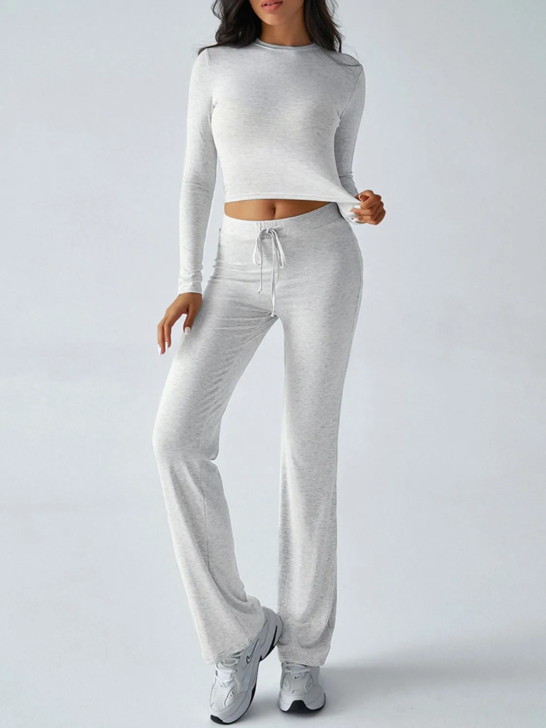 Devine Round Neck Long Sleeve Top and Drawstring Pants Set