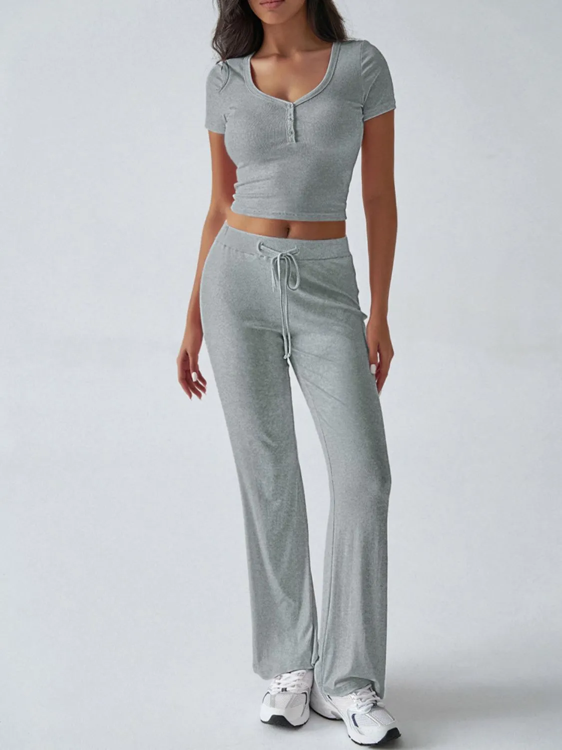 Devine Short Sleeve Top and Drawstring Pants Set