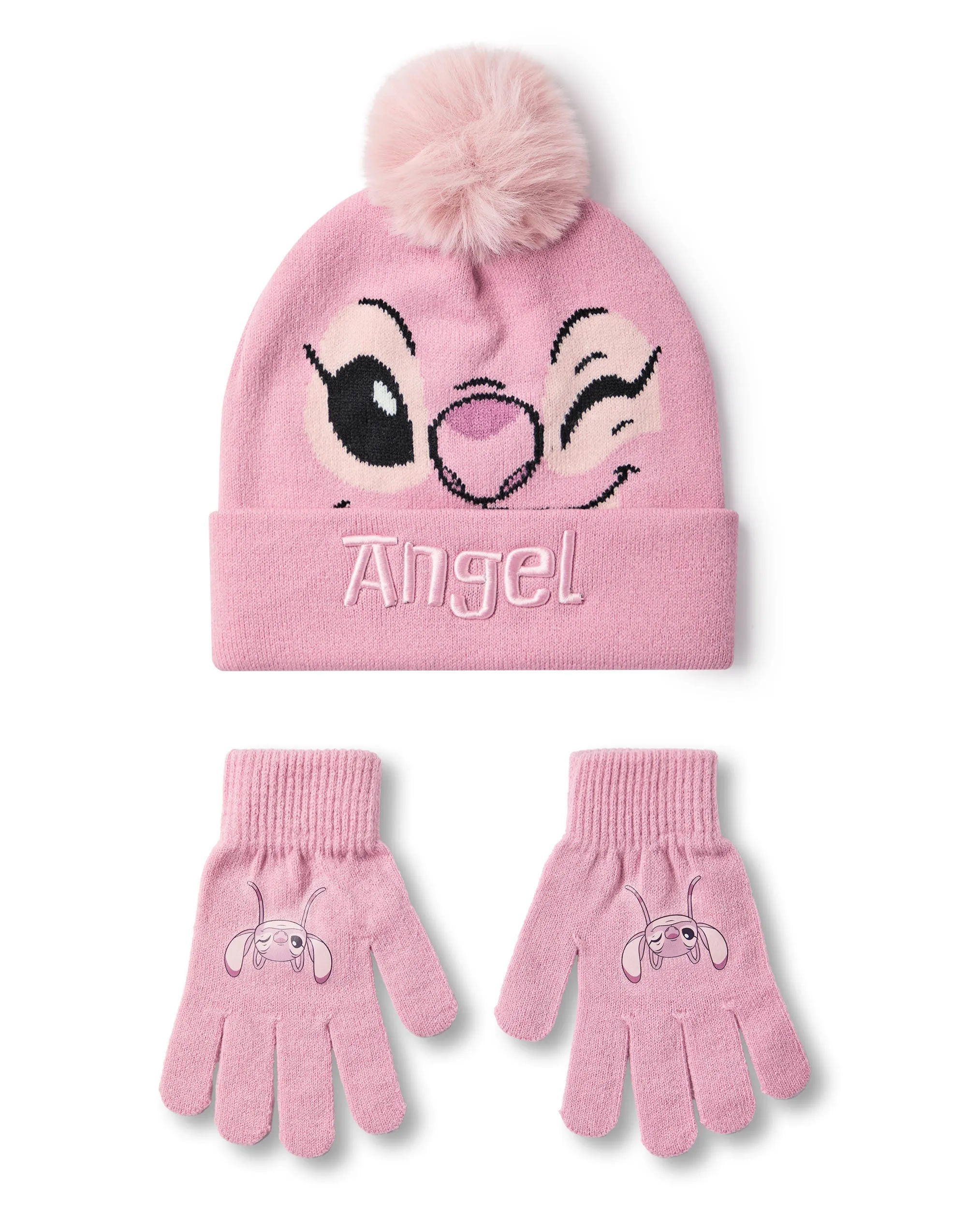 Disney Lilo & Stitch Girls Pink Beanie Hat & Gloves Set