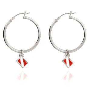 Dive Flag Hoop Earrings for Women Sterling Silver- Scuba Diving Gifts for Women, Scuba Diving Earrings, Dive Flag Charm Earrings, Gifts for Scuba Divers