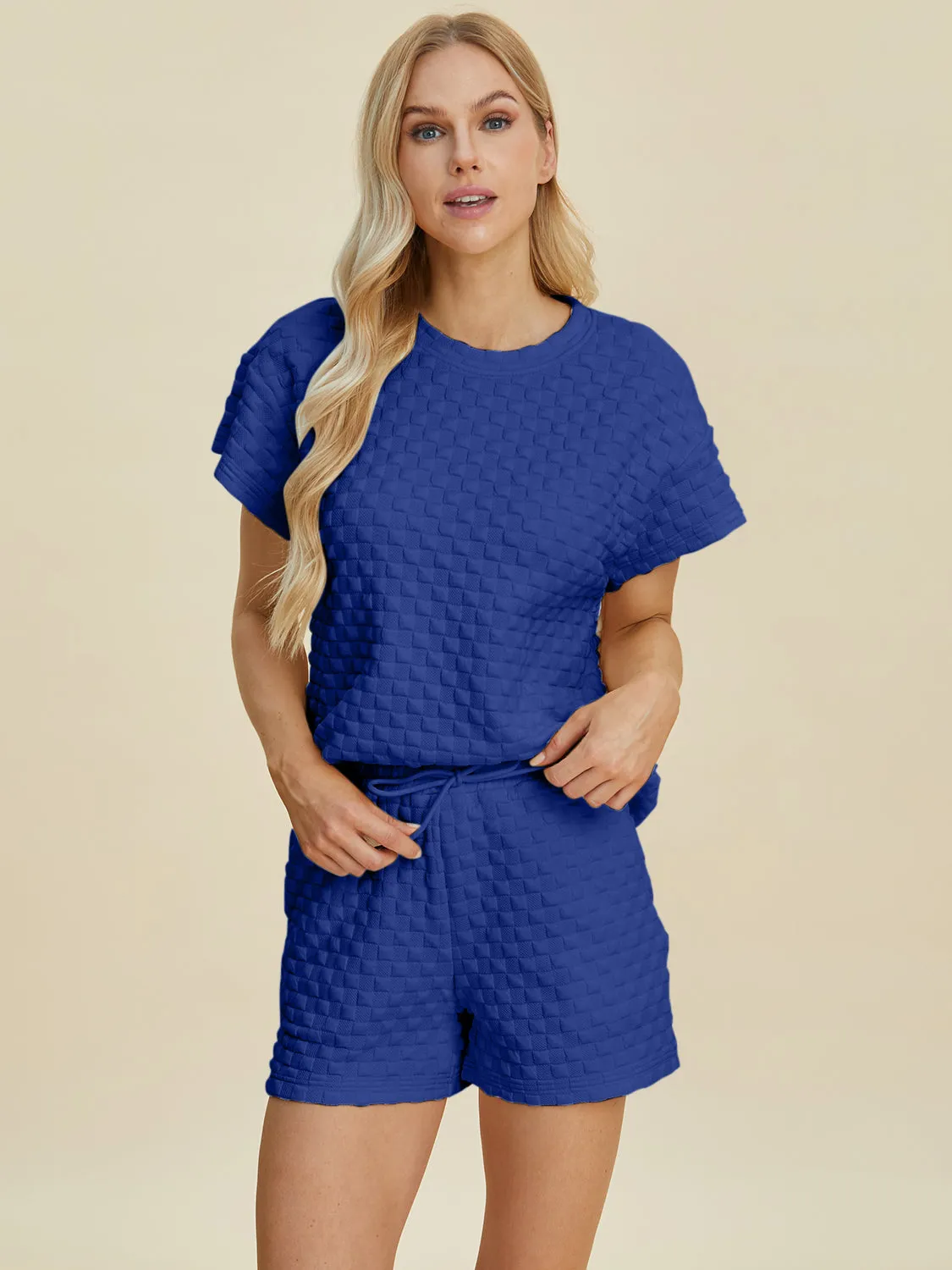 Double Take Full Size Texture T-Shirt and Shorts Set