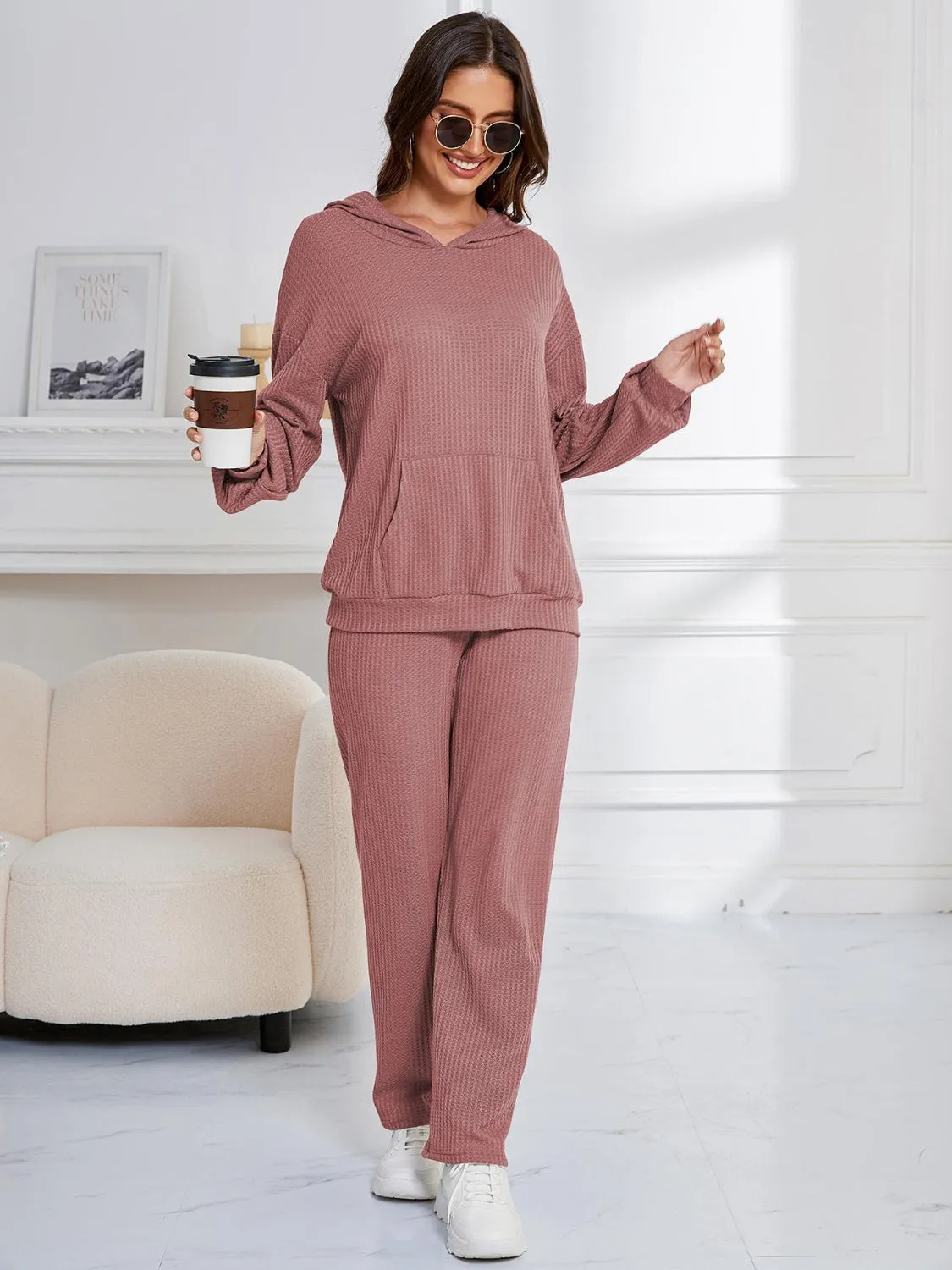 Dropped Shoulder Long Sleeve Hoodie and Pants Set