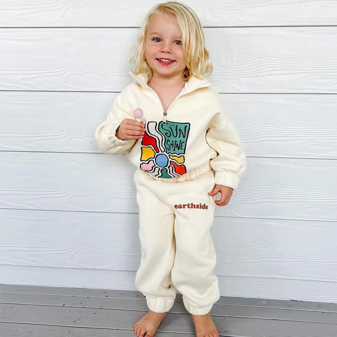 Earth Day Tracksuit Set  Half-Zip Fleece  - Ivory Milk