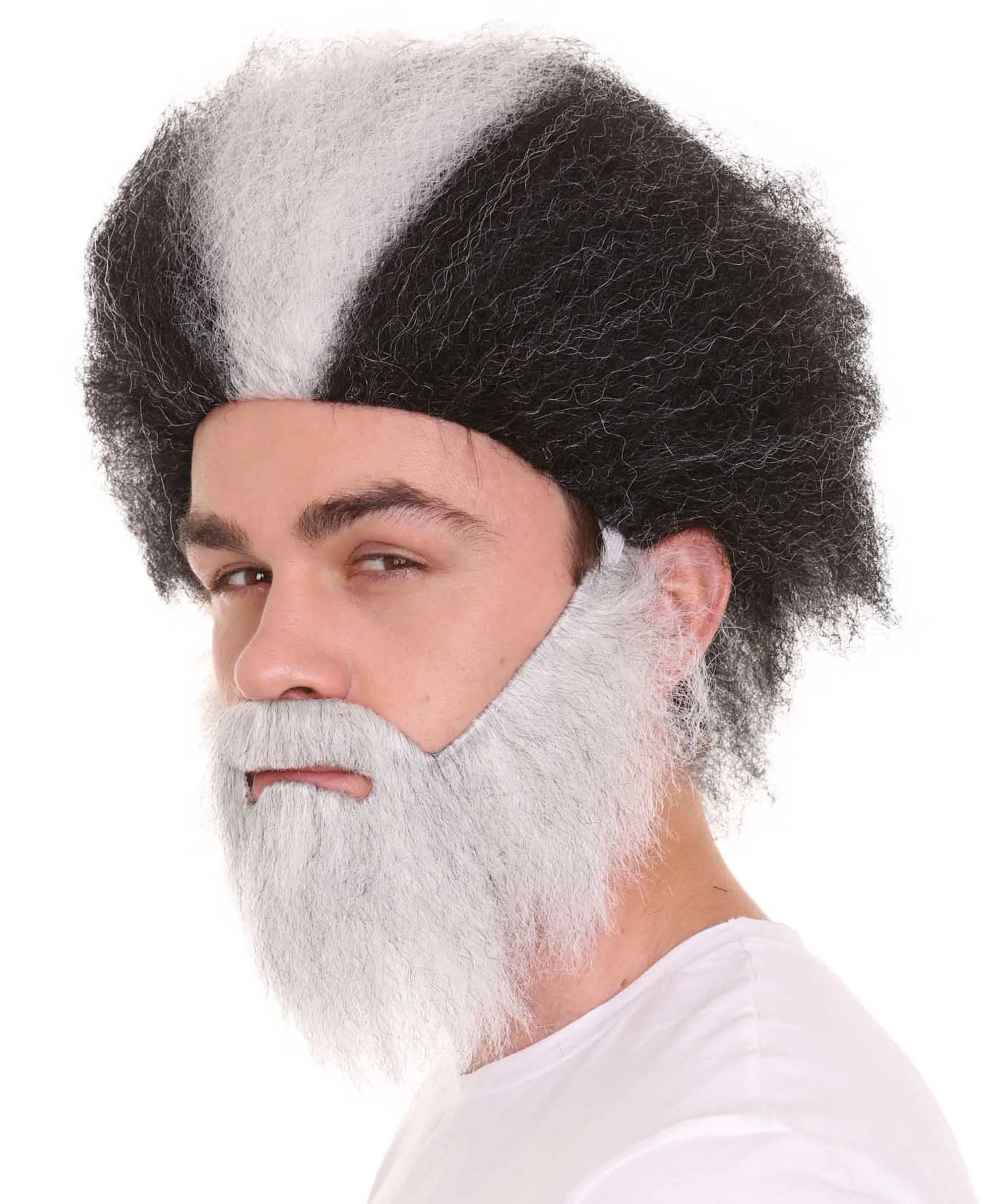 Father Wig with Full Beard , Black and Grey TV/Movie Wigs , Premium Breathable Capless Cap