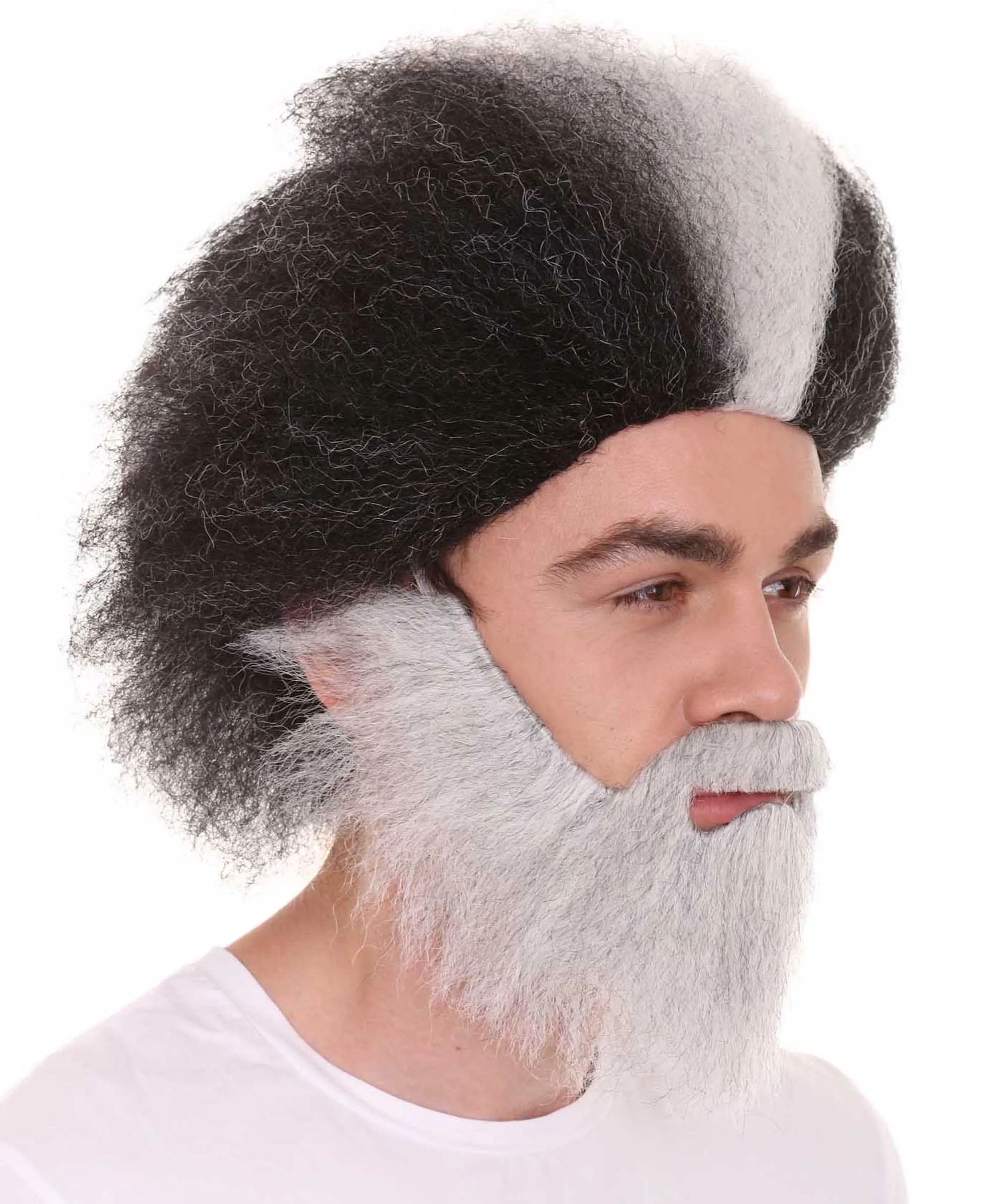 Father Wig with Full Beard , Black and Grey TV/Movie Wigs , Premium Breathable Capless Cap