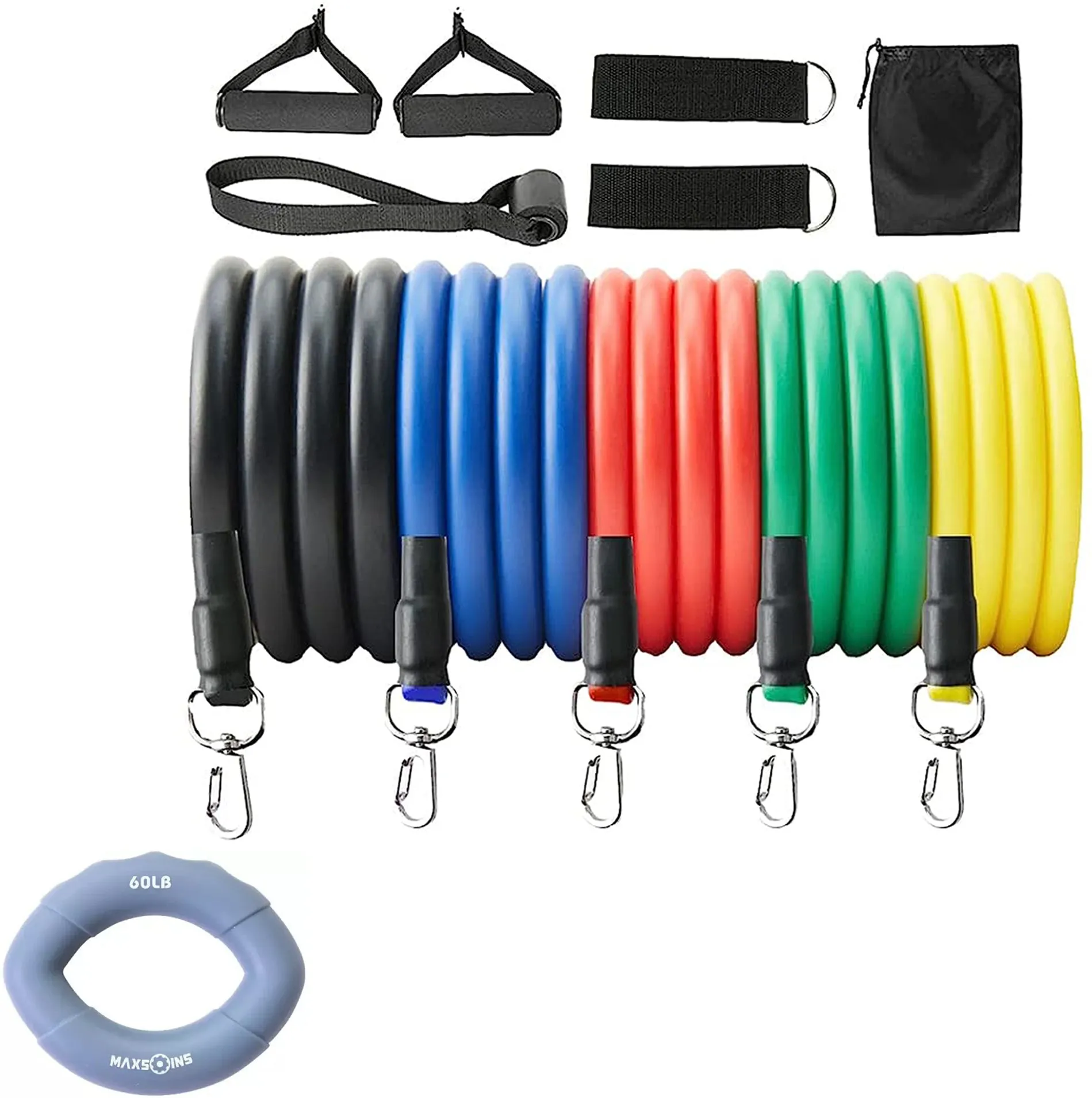 Fitness Combo of 11-In-1 Resistance Bands Set & Hand Gripper Ring for Workout