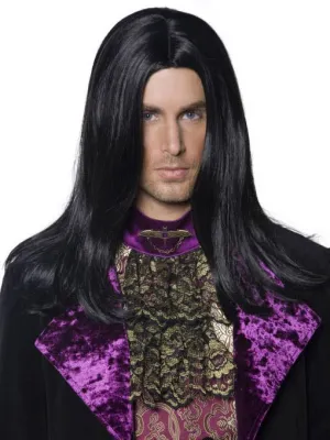 Gothic Count Mens Long Black Halloween Wig