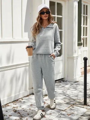 Half Zip Long Sleeve Top and Pants Set