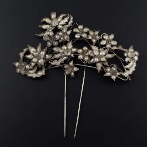 Handmade Miao Filigreed Flowers Costume 2-Prong Hair Stick