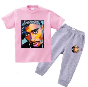 Hip Hop Tupac - Toddler Tracksuit Clothing Set, Color - Pink & Grey