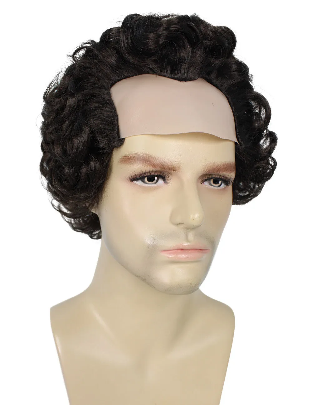 HPO Adult Men's Short Curly Half-Bald Cosplay Wig, Perfect For Halloween, Flame-Retardant Synthetic Fiber