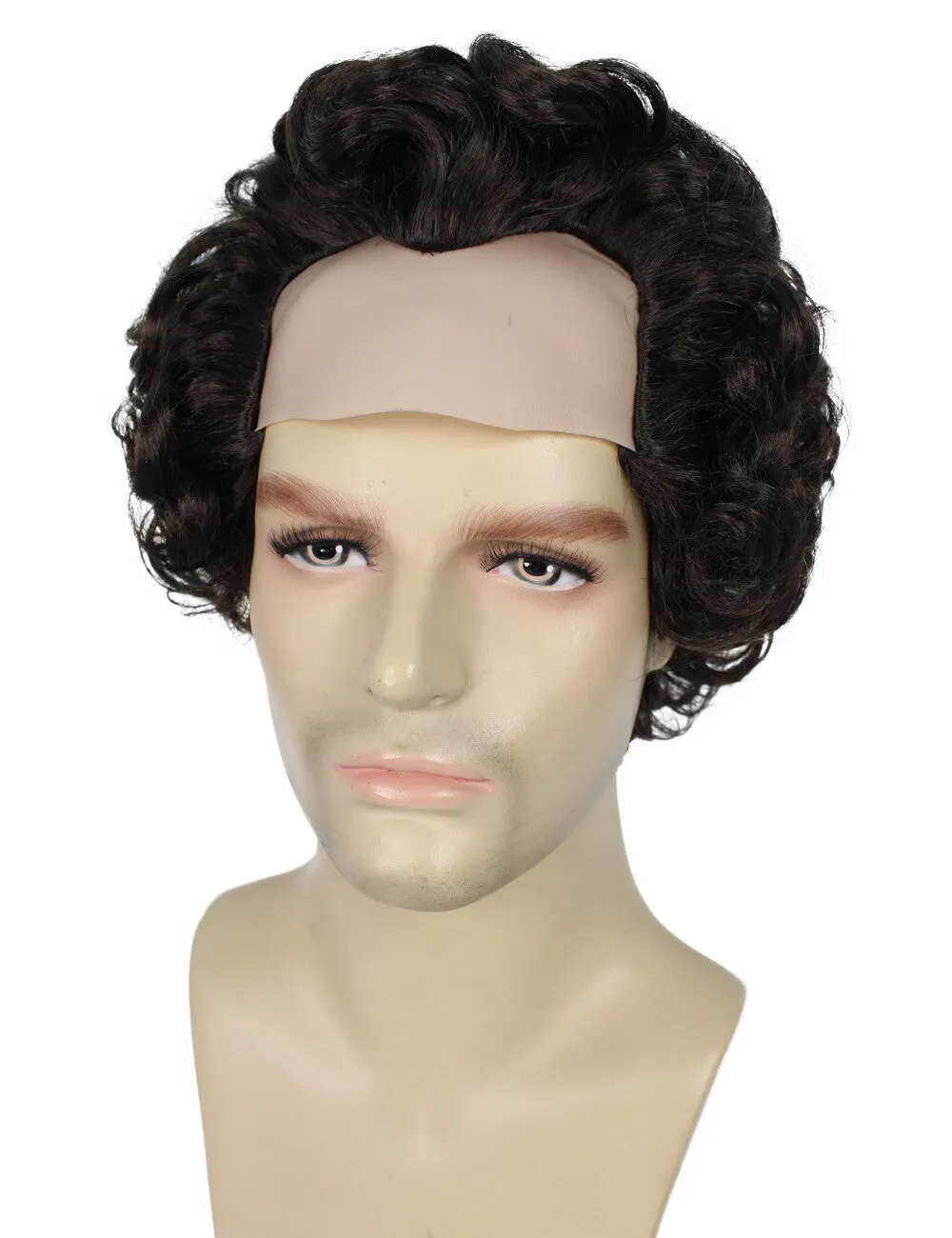 HPO Adult Men's Short Curly Half-Bald Cosplay Wig, Perfect For Halloween, Flame-Retardant Synthetic Fiber