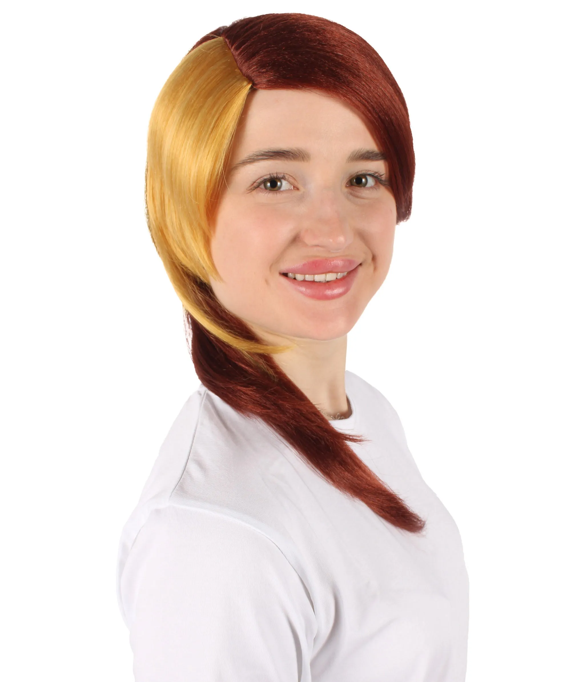 HPO Adult Women’s Crystal Anime Doctor Side Swept Bangs Two Tone Wig I Suitable for Halloween I Breathable Capless Cap  