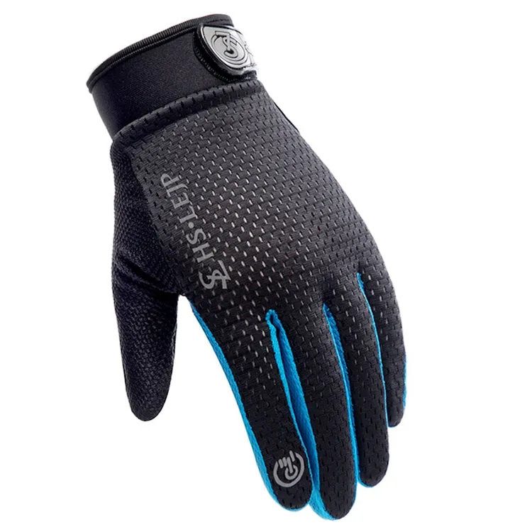 HSLEJP Outdoor Sports Breathable Touch Screen Antiskid Cycling Full Finger Gloves, Size: L(Black Blue)