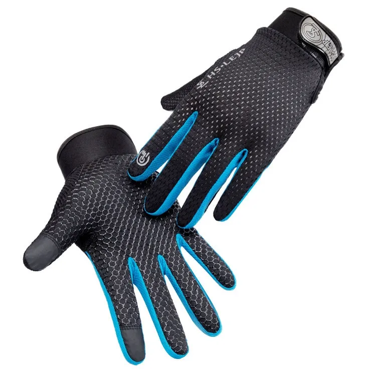 HSLEJP Outdoor Sports Breathable Touch Screen Antiskid Cycling Full Finger Gloves, Size: L(Black Blue)