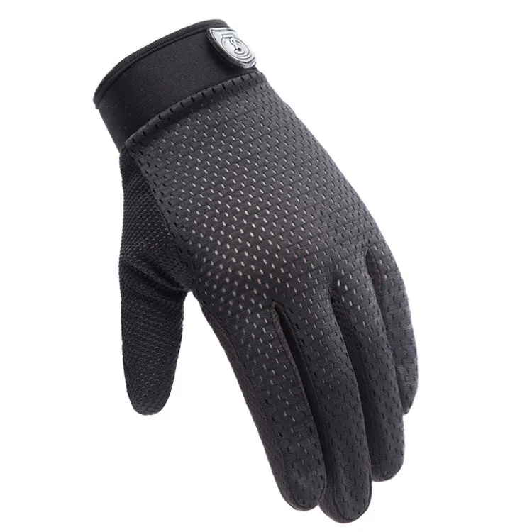 HSLEJP Outdoor Sports Breathable Touch Screen Antiskid Cycling Full Finger Gloves, Size: M(Black)