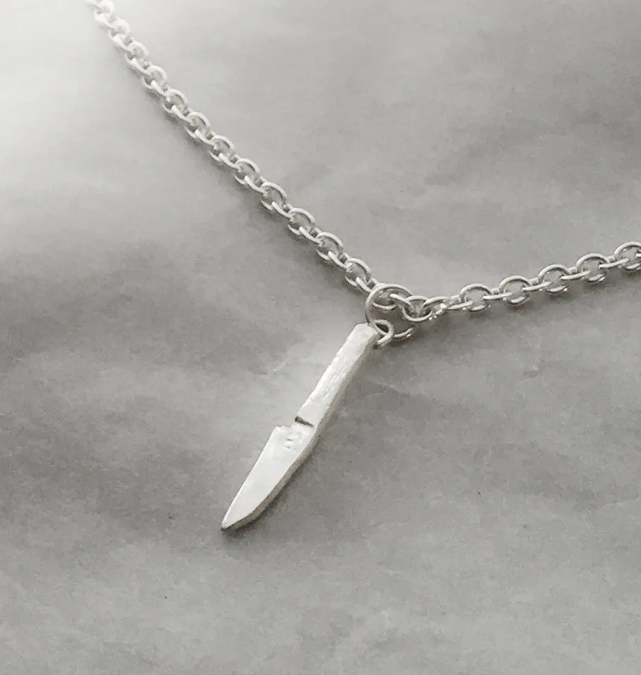 Japanese Sushi Knife Pendant Necklace in Sterling Silver