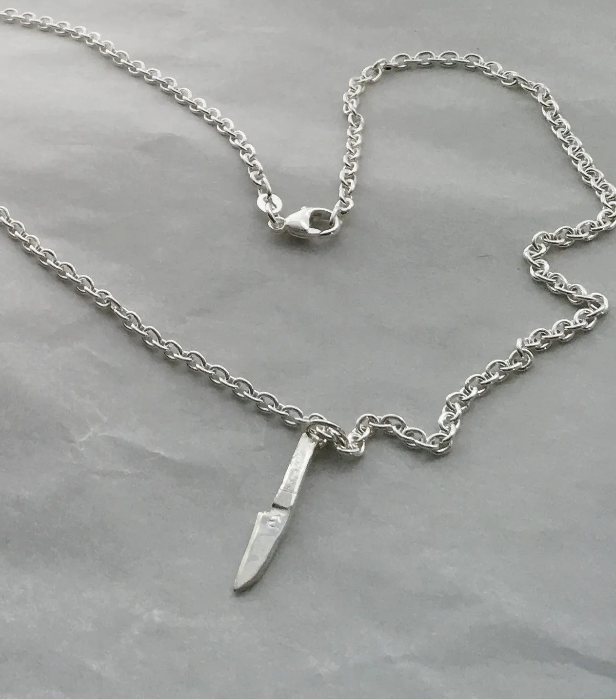 Japanese Sushi Knife Pendant Necklace in Sterling Silver