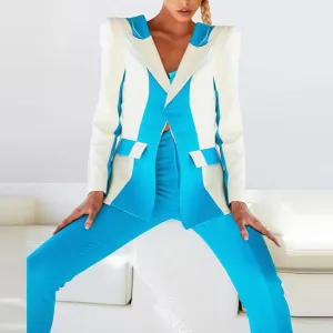 KittenAlarm - Harriet Blue White Patchwork and Pencil Pants Suit Set