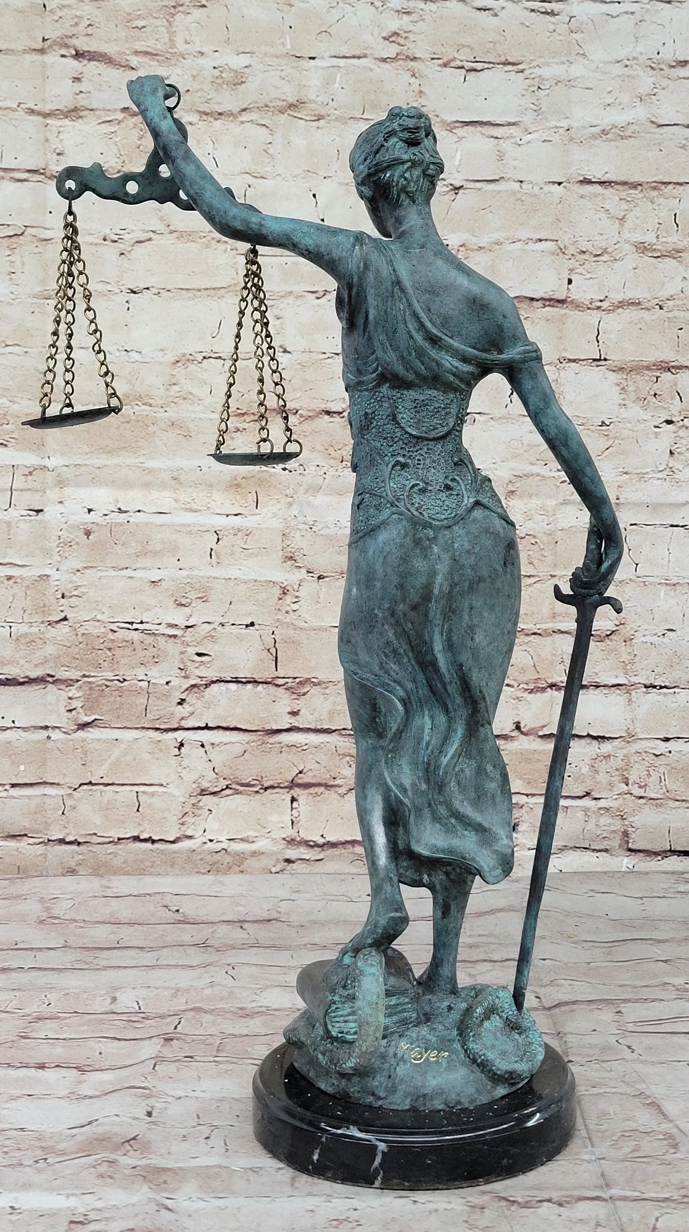 Large 19" Heavy Solid Bronze Lady Blind Justice Statue Lawyers Themis Deal Gift